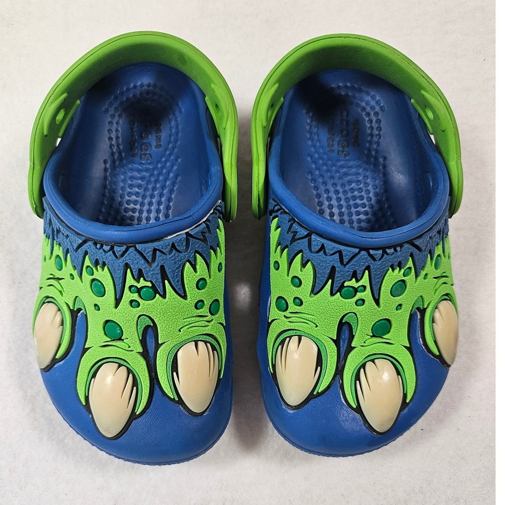 Crocs Kids Toddler Size C8 Monster Claw Glow In The Dark Blue Green Clogs Shoes